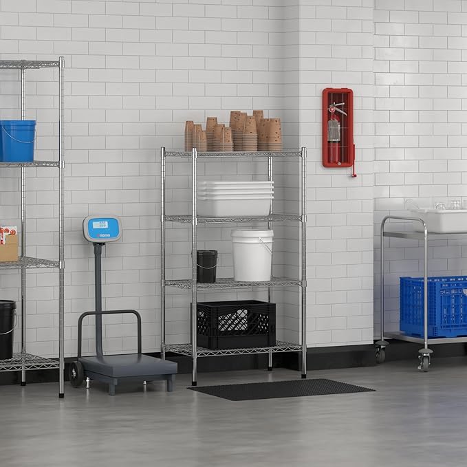 Commercial NSF Listed Chrome Stationary Wire Shelving Kit 18" x 30" x 54", with 4 Shelves Perfect for Warehouse, Walk-in Refrigerator, Freezer, Grocery Store, Restaurant, Dishroom