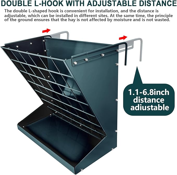 Wall Mount Hay Rack, Heavy-Duty Galvanized Metal 2 in 1 Hay and Grain Feeder, Livestock Feeder with Adjustable Distance, Hay Feeder for Goats, Sheep, Horse
