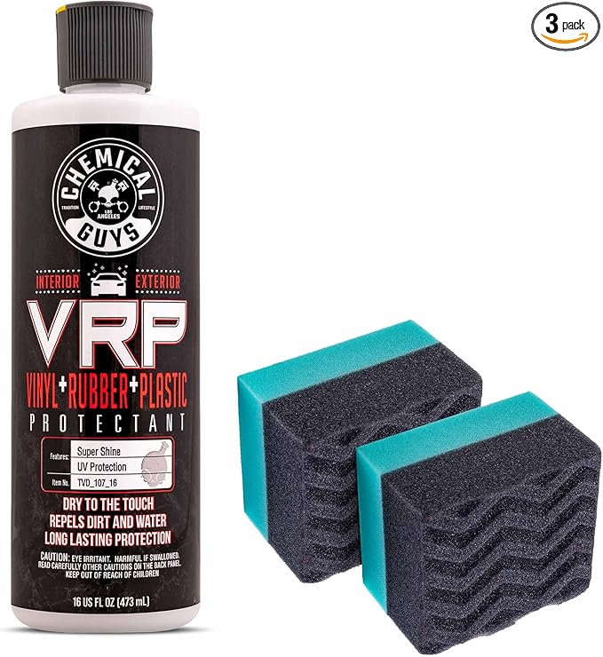 Chemical Guys VRP Protectant & WonderWave Applicator Kit - 16 oz Vinyl, Rubber, and Plastic Dressing with 2 Foam Applicators - Restores Your Car's Interior & Exterior Surfaces