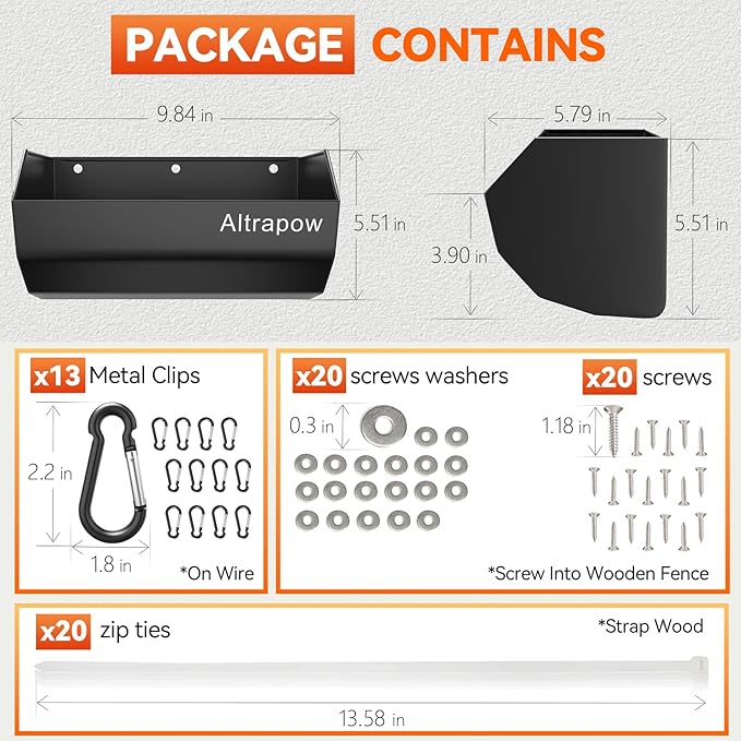 4.5 Quart Hanging Goat Feeder [Material of Metal] with Clips and Nylon Tie Wraps, Fence Feeder [Sturdy and Durable] for Goat, Pig and Dog, Black, 4 Pack