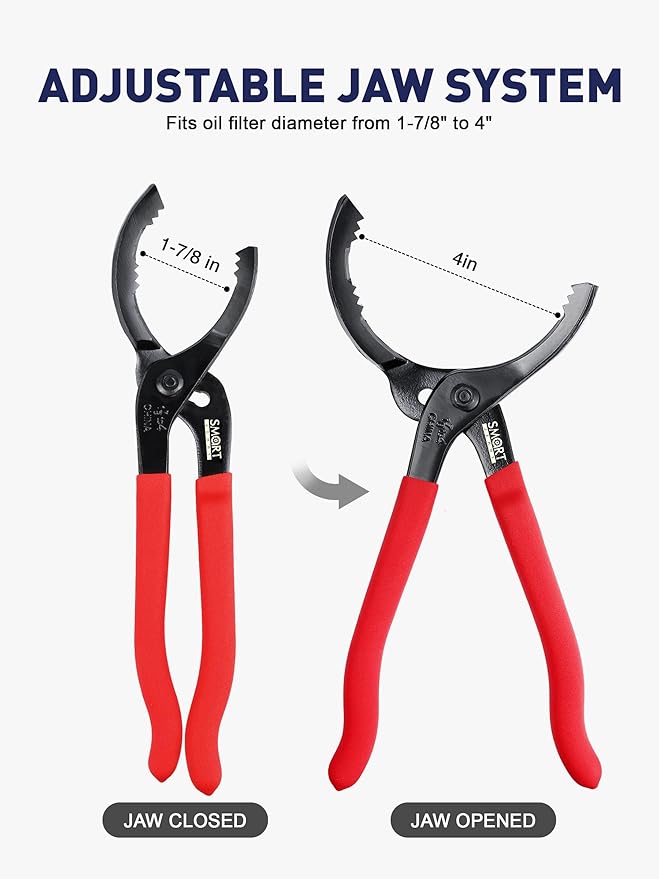 SMART JERRY - Adjustable Oil Filter Wrench | Universal Oil Filter Removal Tool | Small Fuel Filter Pliers | Fit Diameter 1/7/8 to 4 Inch Filters