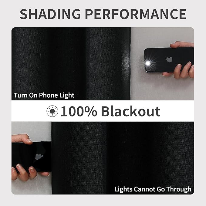 Joydeco Blackout Curtains 120 Inches Long 2 Panels Burg, Room Darkening Curtains for Bedroom, 100% Black Out Textured Thermal Drapes Privacy Protection 2 Panels Set(W52 x L120 Inch, Black)