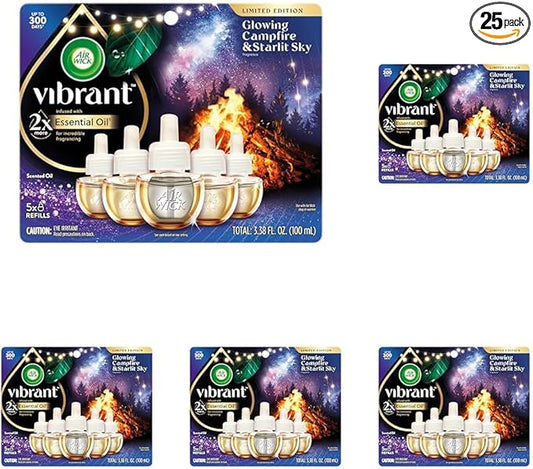 Air Wick Plug In Vibrant Scented Oils Refills, Campfire & Starlit Sky, (Pack of 25)