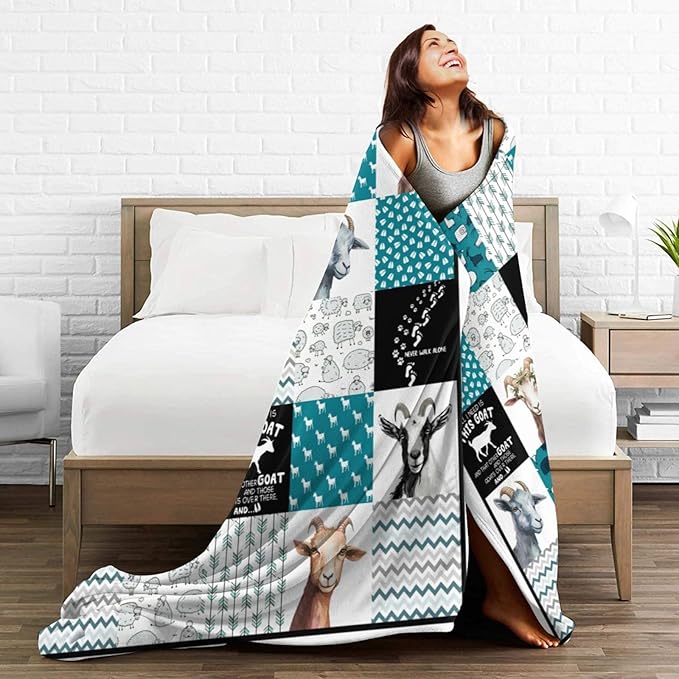 Goat Blanket Soft Warm Cute Goat Flannel Plush Throw Blanket Cozy Lightweight Sheep Fleece Bedding Stuff Animal Decor Blanket Gifts for Lover Girls Boys Kids Adults Women Bed Travel 60"x80"