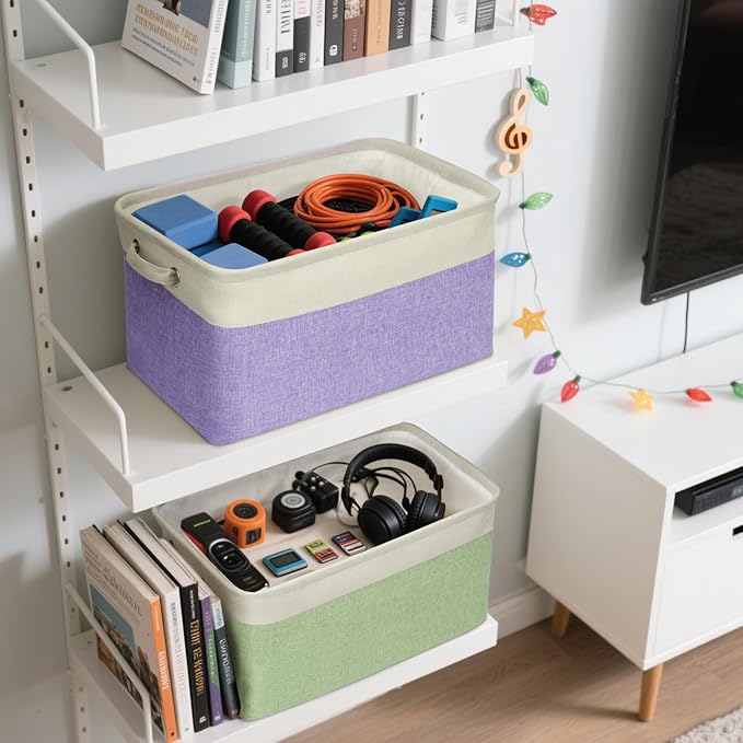 BALEINE 3 Pack Fabric Storage Bins for Shelves, Linen Storage Baskets for Organizing, Decorative Closet Bins for Clothes, Home (Navy Blue, 15"x11"x9.5")