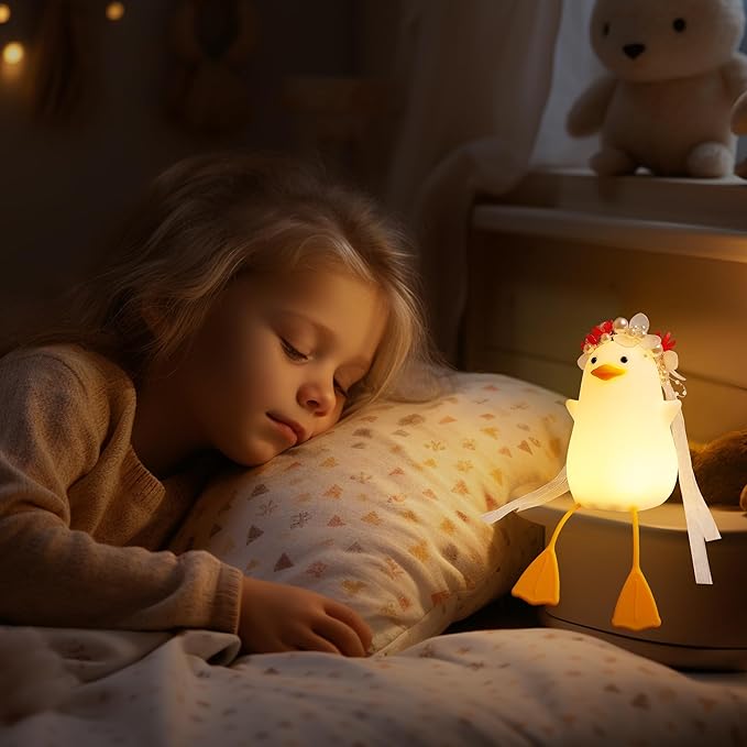 Benson Bride Duck Night Light - Cute Duck Lamp with Flower Headpiece, Warm Dimming Light & Timer Room, Birthday, Xmas, Baptism Gifts for Baby Boys & Girls
