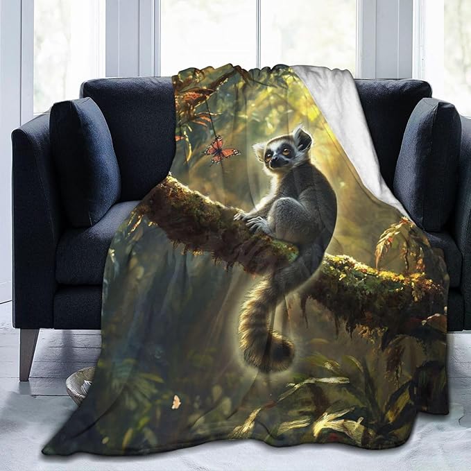 Lemur Blanket Lemurs Lovers Gifts Cozy Plush Rainforest Animal Throw Blankets Fuzzy Flannel Fleece for Girls Boys Women Men 50"X40"