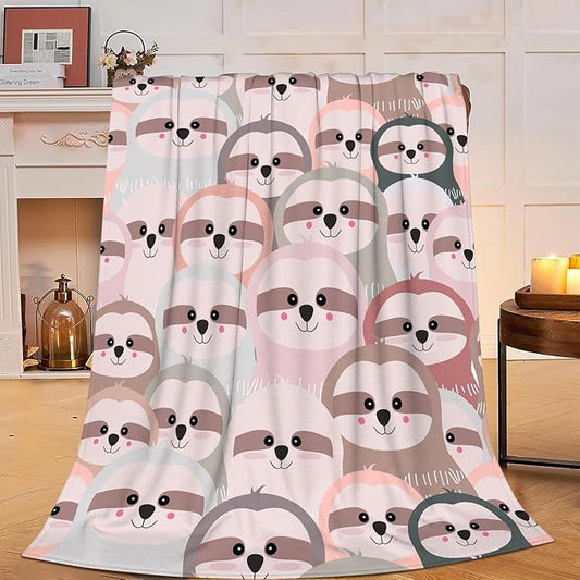 Soft Cozy Pink Sloth Flannel Fleece Throw Blanket - Fluffy Warm Animal Plush Bedding Stuff Decor - Sloth Gifts for Lover Girls Boys Kids Women Adults - Bed Travel 50"x60"
