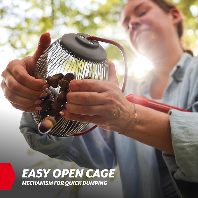 GARDEN WEASEL Small Nut Gatherer Roller – Nut Collector Tool for Acorns, Buckeyes, and Small Debris – Yard Picker Upper with Durable Steel Cage and Ergonomic Handle - Newest Model