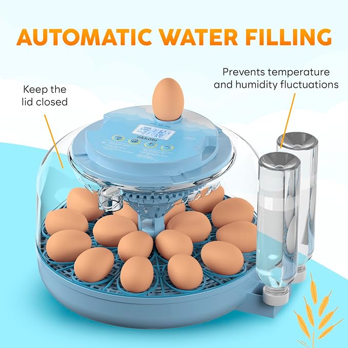 18 Egg Incubator with Automatic Egg Turning and Humidity Control – Egg Incubators for Hatching Eggs – Egg Candler, Water Bottle Refill, Air Vent, 360° View – Incubadora de Huevos de Gallina