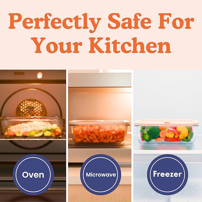 Ziruma Non-Toxic 4 Pack - Glass Food Storage Containers With Lids – Plastic Free, Airtight Meal Prep Containers, Multi-Size (12, 21, 35, 50 Oz), Microwave & Freezer Safe