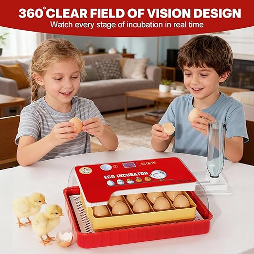 Incubators for Hatching Eggs 15-35Eggs Incubator with Automatic Egg Turning and Temperature Humidity Control Display LED Candler Poultry Incubator for Hatching Chicken Duck and Quail Incubator (Red)