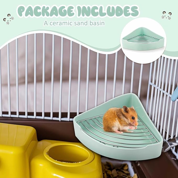 Eccliy Ceramic Corner Litter Box for Small Pets, Tip-Proof, Chew-Resistant, Triangle Potty Trainer Pet Pan for Ferret, Guinea Pig, Rat, Bunny, Chinchilla, Hedgehog, Sugar Glider, Hamster(Cyan)