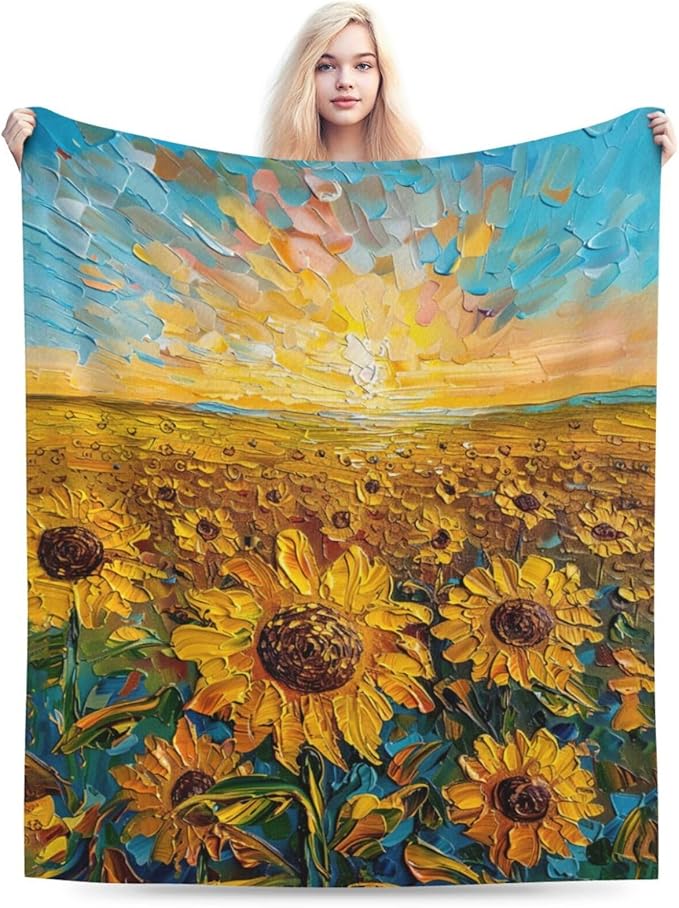 Sunflower Throw Blanket Sunflower Floral Flannel Blankets Flower Fuzzy Plush Super Soft Cozy Warm Decor Gifts for Boys Girls Kids Adults Men Women 40" x 50"
