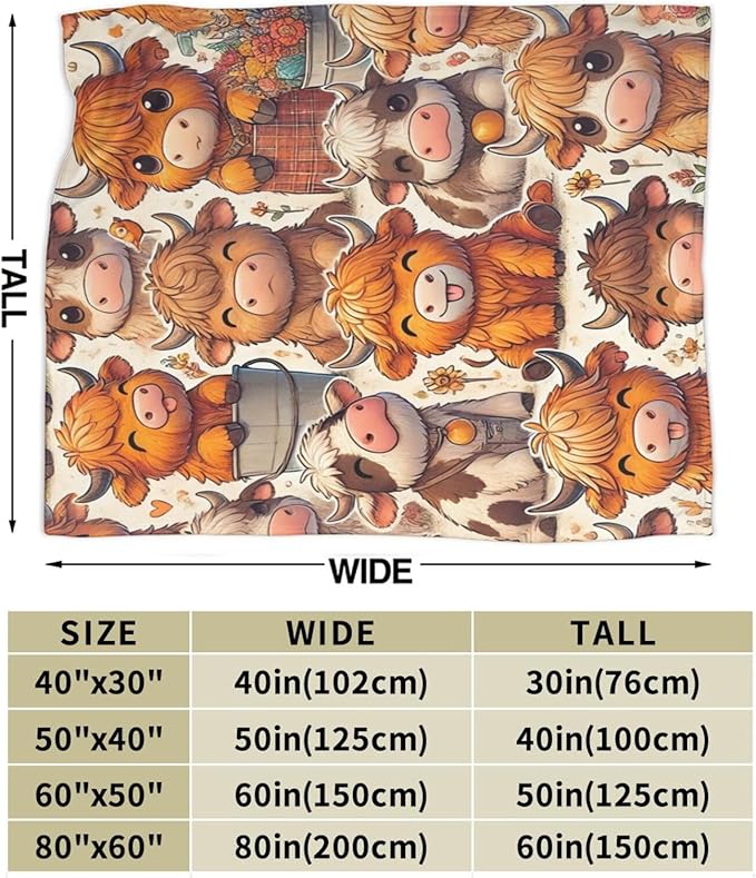 Highland Cow Blanket Soft Warm Cute Cattle Plush Throw Blanket Cozy Lightweight Animal Flannel Fleece Bedding Stuff Decor Blanket Gifts for Lover Girls Boys Kids Women Adults Bed Travel 60"x80"