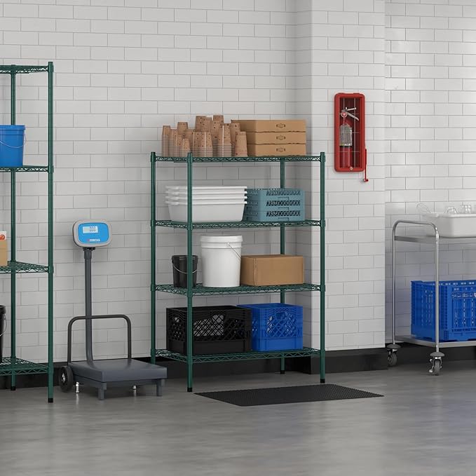 Commercial NSF Listed Green Epoxy Stationary Wire Shelving Kit 21" x 36" x 54", with 4 Shelves Perfect for Warehouse, Walk-in Refrigerator, Freezer, Grocery Store, Restaurant, Dishroom