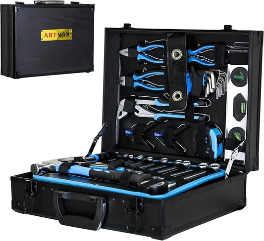 247 Piece Tool Kit, Basic Home Maintenance Tool Set, Machinery Tool Set for Homeowner, Apartment, Office, Mechanic, Men, Car, and as A Gift