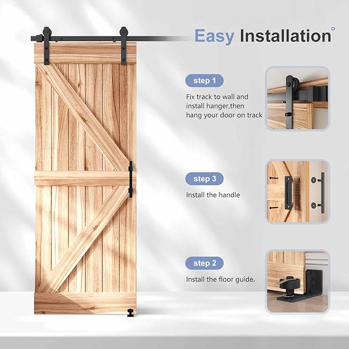 EaseLife 5 FT Sliding Barn Door Track and Handle Hardware Kit, Straight Pulley,Slide Smoothly Quietly,Easy Install (5FT Track Kit for 24"~30" Wide Single Door)