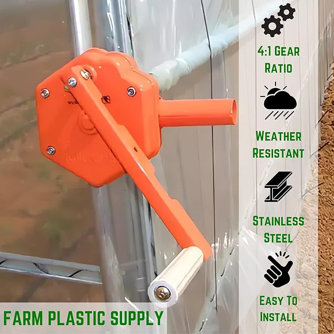 Farm Plastic Supply - Manual Winch Greenhouse Hand Crank - (1 Pack) - Metal Hand Crank, Hand Crank Winch Gear Roll Up Greenhouse Opener