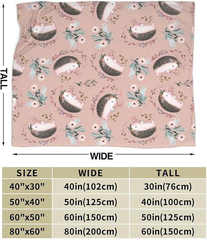 Ultra Soft Cozy Plush Hedgehog Throw Blanket - Hedgehog Lovers Gifts for Girls, Women, Kids & Adults - Lightweight Flannel Comfy Blankets for Nursery, Couch, Sofa - 60"x50"