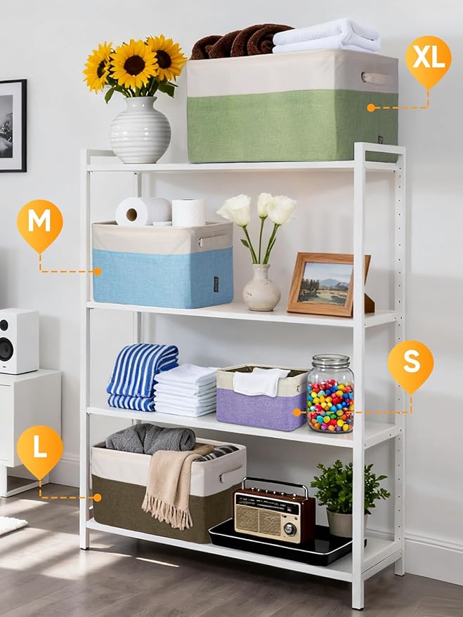 BALEINE 2 Pack Fabric Storage Bins for Shelves, Linen Storage Baskets for Organizing, Decorative Closet Bins for Clothes, Home (Grey, 14''x10''x8.5'')