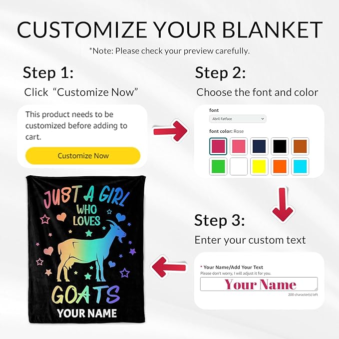 Custom Goat Blanket for Girls - 30x40 Inches Lap Size with Name - Soft Fuzzy Plush Throws Gift - Black Funny Throw Blanket for Couch, Office