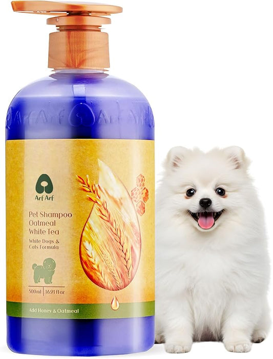 Arf Arf Dog Shampoo Whitening Formula, White - Patented Brightening Formula Removes Yellowing, Mud & Tear Stains-Makes Coat Sparkling White & Soft-Gentle pH Balanced for All Breeds-Fresh Scent-16oz