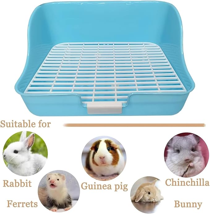 Hamiledy Small Animal Litter Box Guinea Pig Potty Training Rabbit Litterbox for Bunny Toilet Pets Plastic Rectangle Cage Bedding with Chew Toys for Guinea Pigs Chinchilla Ferret