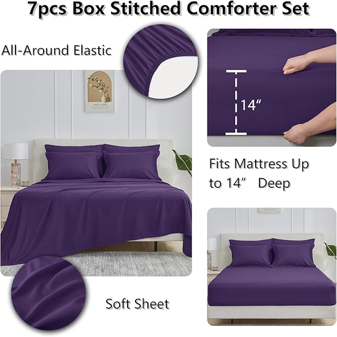 CozyLux Queen Comforter Set Purple - 7 Pieces Bed in a Bag Queen, All Season Breathable Bedding Sets, Oeko-Tex Certified Bed Set with Down Alternative Comforter, Sheets, Pillowcases & Pillow Shams