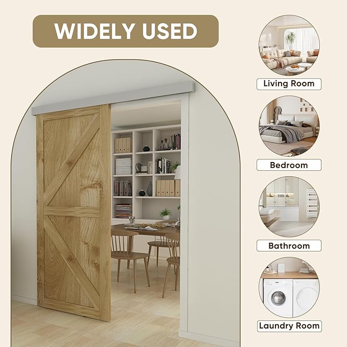 JUBEST 8FT Barn Door Sliding Hardware Track Kit, Aluminium Alloy Box Rail Hardware for Classic Modern Interior Single Wooden Door,Low Clearance