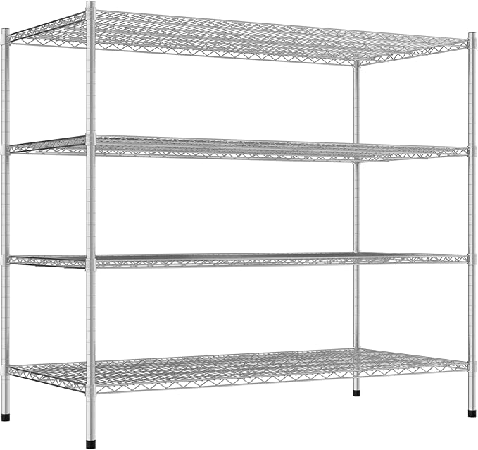 Commercial NSF Listed Chrome Stationary Wire Shelving Kit 30" x 60" x 54", with 4 Shelves Perfect for Warehouse, Walk-in Refrigerator, Freezer, Grocery Store, Restaurant, Dishroom