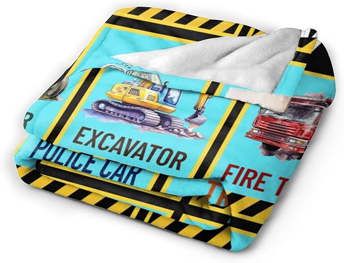 Just a Boy Who Loves Truck Blanket Soft Car Excavator Fleece Throw Blanket Tractor Flannel Plush Bedding Stuff Decor Blankets Gifts for Lover Girls Boys Kids Women Adults Bed Travel 50"x60"