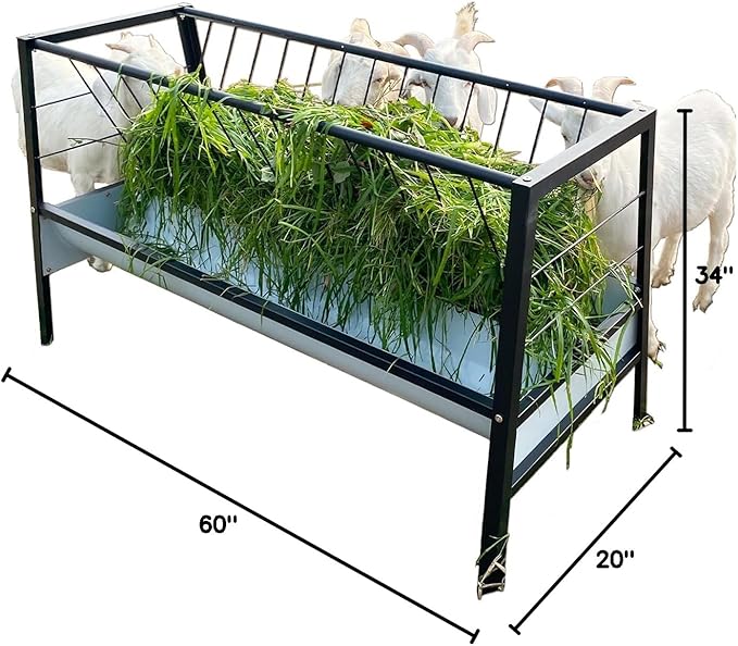 Pasture Feeder Black, 5-Feet Long, 77 Gallon Capacity Livestock Feeder with Deeper Feeding Pan, All Steel Frame, Easy to Assemble and Carry, Feeding Goats, Sheep for Farms, Sheep Sheds