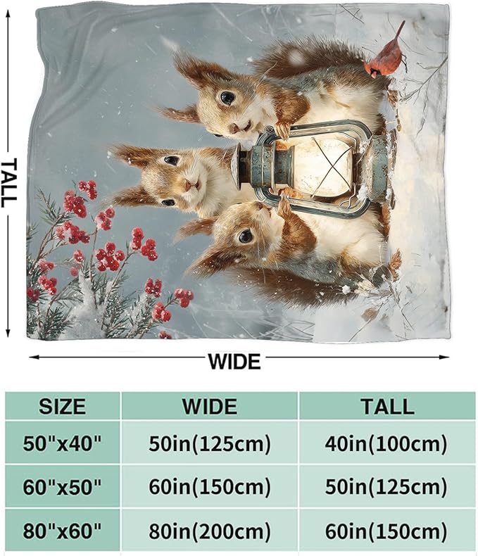 Squirrel Blanket Gifts for Girls Boys Christmas Winter Throw Blankets Cozy Plush Fleece Flannel Fuzzy for Women Men Decor 60"X50"