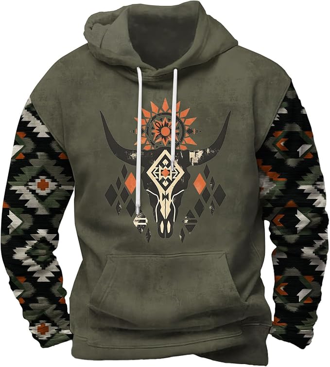 Mens Hooded Sweatshirt Vintage American Element Long Sleeve Fall Hoodie Classic Drawstring Front Pocket Pullover