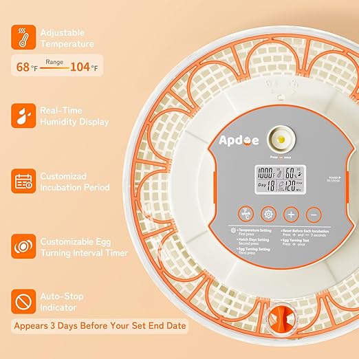18 Egg Incubator, Automatic and Adjustable Egg Turning, Egg Candler, Temperature and Humidity Control, Hatch Day, 2 Size Egg Tray, Automatic Water Refill, Hatching Chicken Quail Duck Turkey Goose Bird