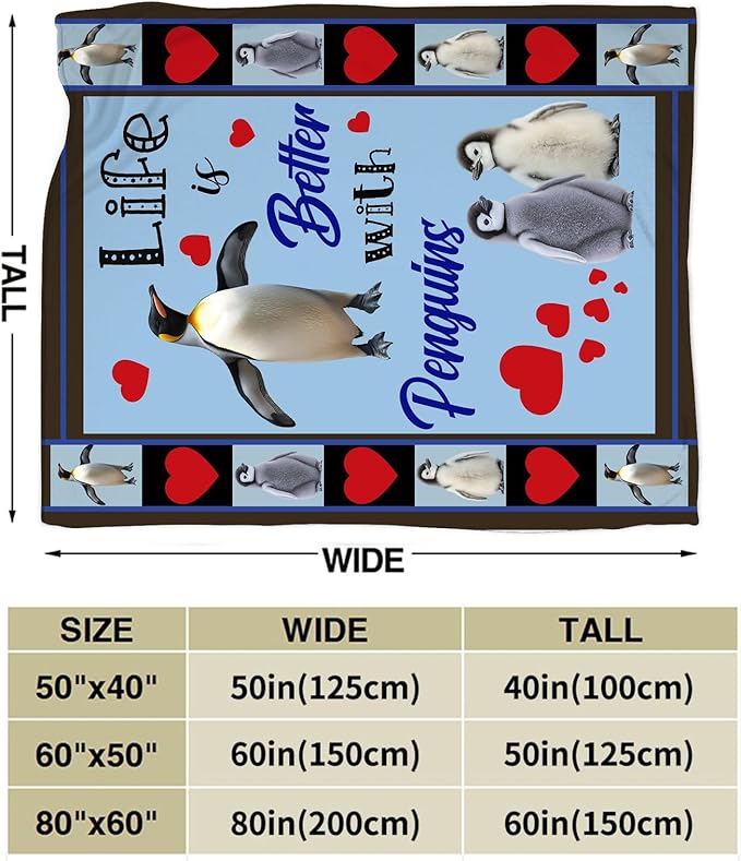 Penguin Blanket Decor Gifts for Penguin Lover Flannel Fleece Fuzzy Throw Blanket Soft Warm Cozy Plush Animal Blanket for Bed Couch Living Room Stuffed Decoration for Kids Adult 60"x50"