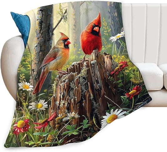 Tijuboni Cardinal Bird Throw Blanket Cardinal Gifts for Girls Boys Women Men Kids Adults Soft Flannel Fleece Blanket for Couch Sofa Bed Home Decor 50"x60"