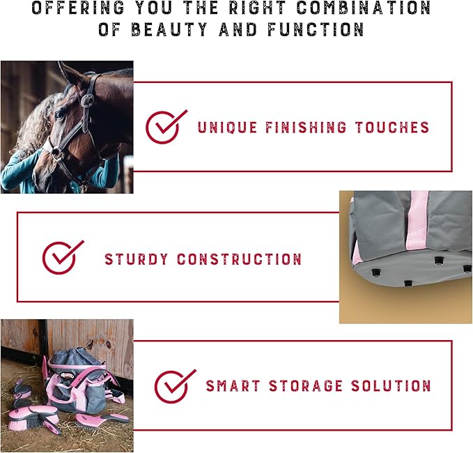 Weaver Leather Horse Grooming Kit, 7-piece Brush Set with Organizer Tote Bag, Equine Care, Horse Track Room Equipment, Grooming Supplies, Blue Glitter