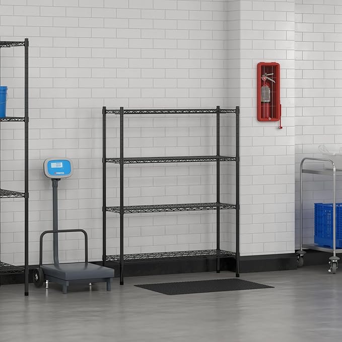 Commercial NSF Listed Black Epoxy Stationary Wire Shelving Kit 14" x 42" x 54", with 4 Shelves Perfect for Warehouse, Walk-in Refrigerator, Freezer, Grocery Store, Restaurant, Dishroom