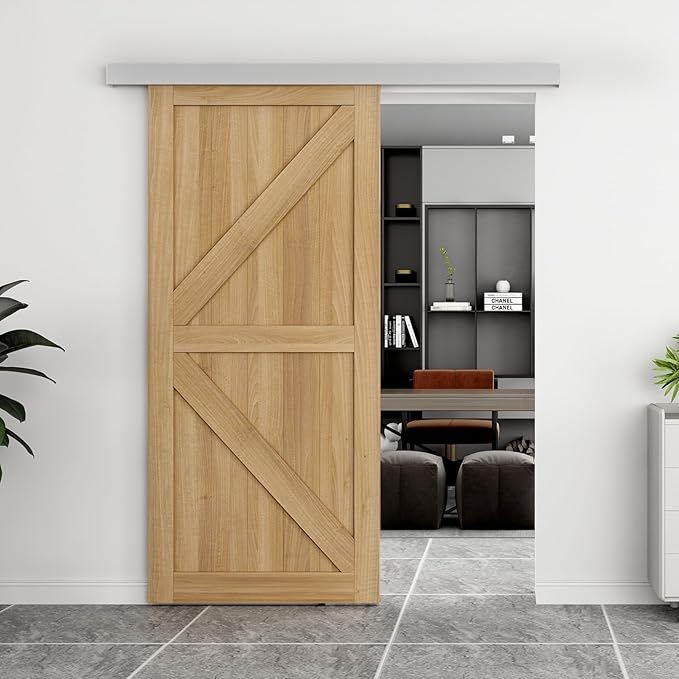 JUBEST 7FT Barn Door Sliding Hardware Track Kit, Aluminium Alloy Box Rail Hardware for Classic Modern Interior Single Wooden Door,Low Clearance