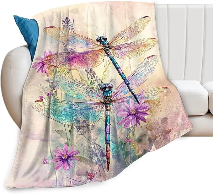 Dragonfly Blanket, Dragonfly Throw Blanket, Floral Animal Fuzzy Plush Blankets Ultra Soft Gift for Women Kids Teens Men Girls Boys Stuff Decor for Home Bedding Sofas Couch 50"X40"