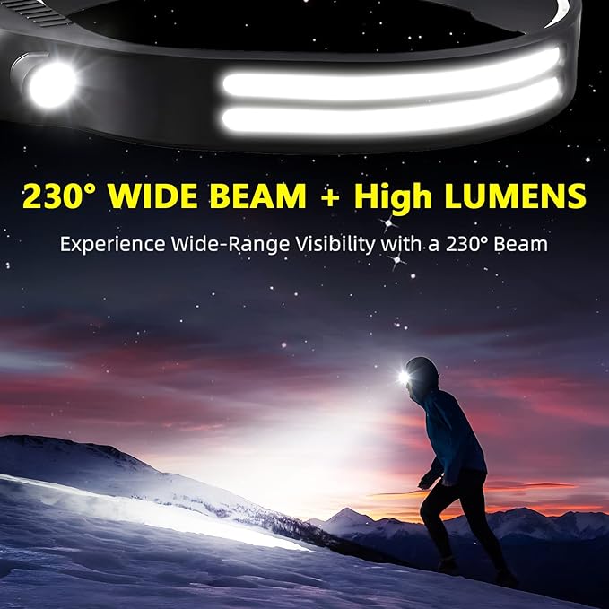4PCS LED Headlamp Rechargeable - 230° COB Super Bright Head Lights for Forehead, Hard hat Light for Adults, USB C Headband Flashlight for Work, Hiking, Running, Camping Essentials Gear