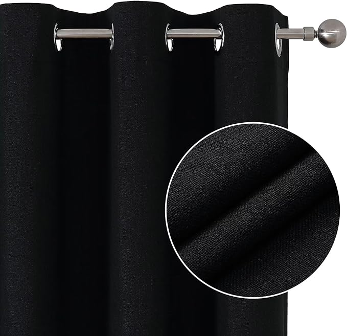 Joydeco Blackout Curtains 120 Inches Long 2 Panels Burg, Room Darkening Curtains for Bedroom, 100% Black Out Textured Thermal Drapes Privacy Protection 2 Panels Set(W52 x L120 Inch, Black)