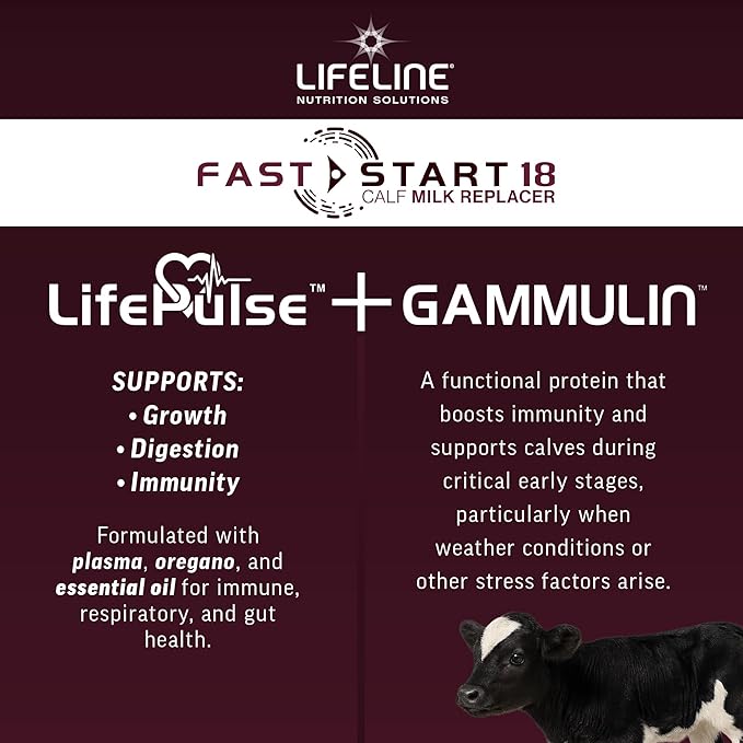 ANNUSO LIFELINE Fast Start 18 Calf Milk Replacer 24:20, 25lb Bag - All-Milk Formula with LifePulse & Gammulin - Immune, Gut & Respiratory Support - No Artificial Flavors, Easy Mix for Calves