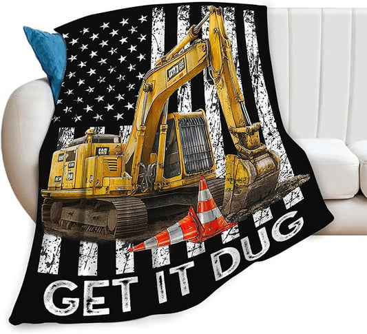 Dynova Excavator Blanket Cozy Plush Construction Throw Blankets Fuzzy Flannel Fleece Tractor Toys Gifts Car Theme Decor for Girls Boys 60"X50"