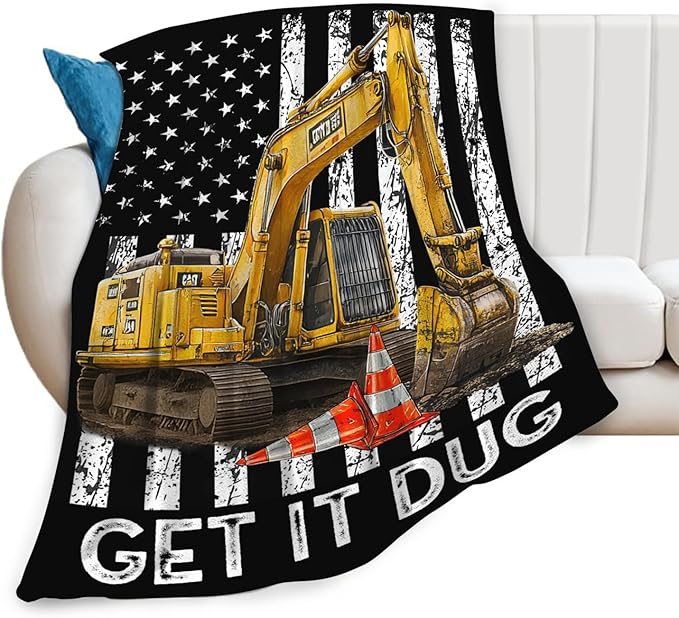 Dynova Excavator Blanket Cozy Plush Construction Throw Blankets Fuzzy Flannel Fleece Tractor Toys Gifts Car Theme Decor for Girls Boys 80"X60"