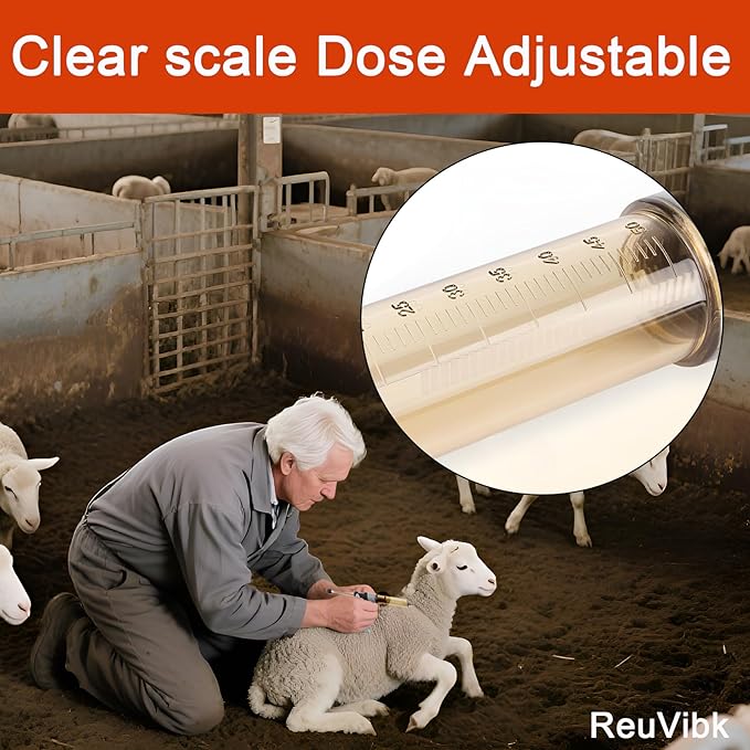 25ML Livestock Syringe Gun, 5 Gears Adjustable Continuous Repeating Luer Lock Syringe, for Chickens, Ducks, Goose, Pig Bull Sheep, Large And Small Animals