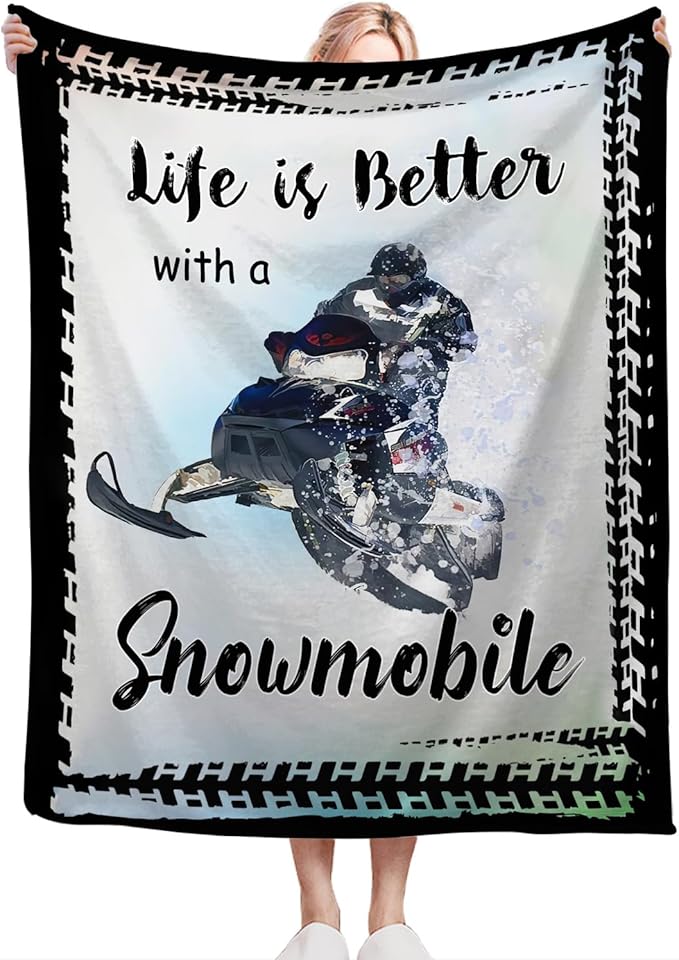 Snowmobile Decor Gifts - Flannel Fleece Fuzzy Throw Blanket, Soft Warm Cozy Plush Sport Blanket for Bed Couch Living Room, Stuffed Decoration for Kids Adult, 60"x50"
