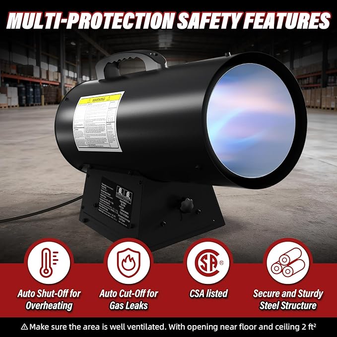 60,000 BTU Forced Air Propane Heater, 10 ft Hose with Regulator Included,Portable Space Heater for Garage, Adjustable Liquid Propane for Shop, Jobsite, Construction Sites
